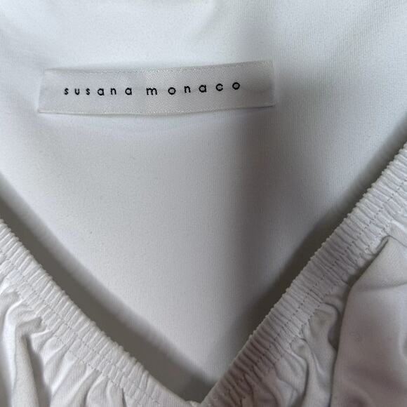 Susana Monaco Sugar White Puff Sleeve Shoulder High Low Wedding Midi Dress Small - Picture 8 of 9